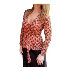 Cabi Ringleader Wrap Top Size Medium Long Sleeve Chain Print Career Office Wear